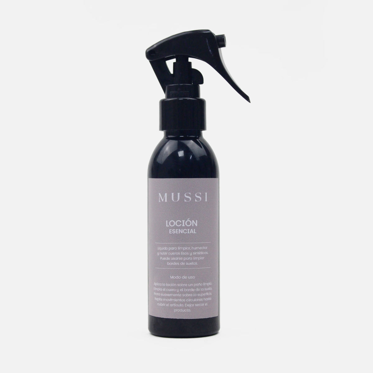 Loción esencial Mussi para limpiar, humectar y nutrir cueros y sintéticos
