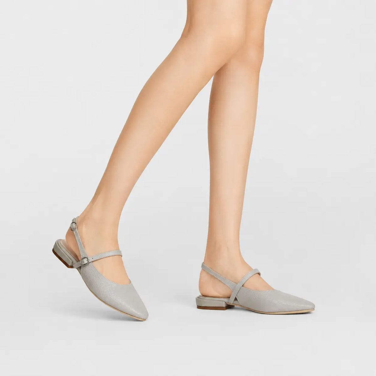 Baleta destalonada liora de cuero para mujer - Gris