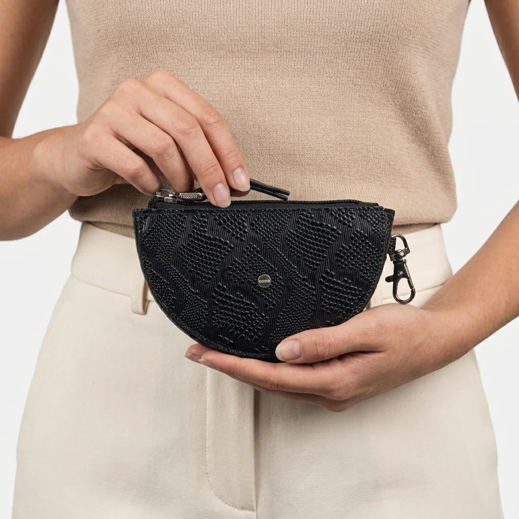 Monedero camari de cuero para mujer - Negro