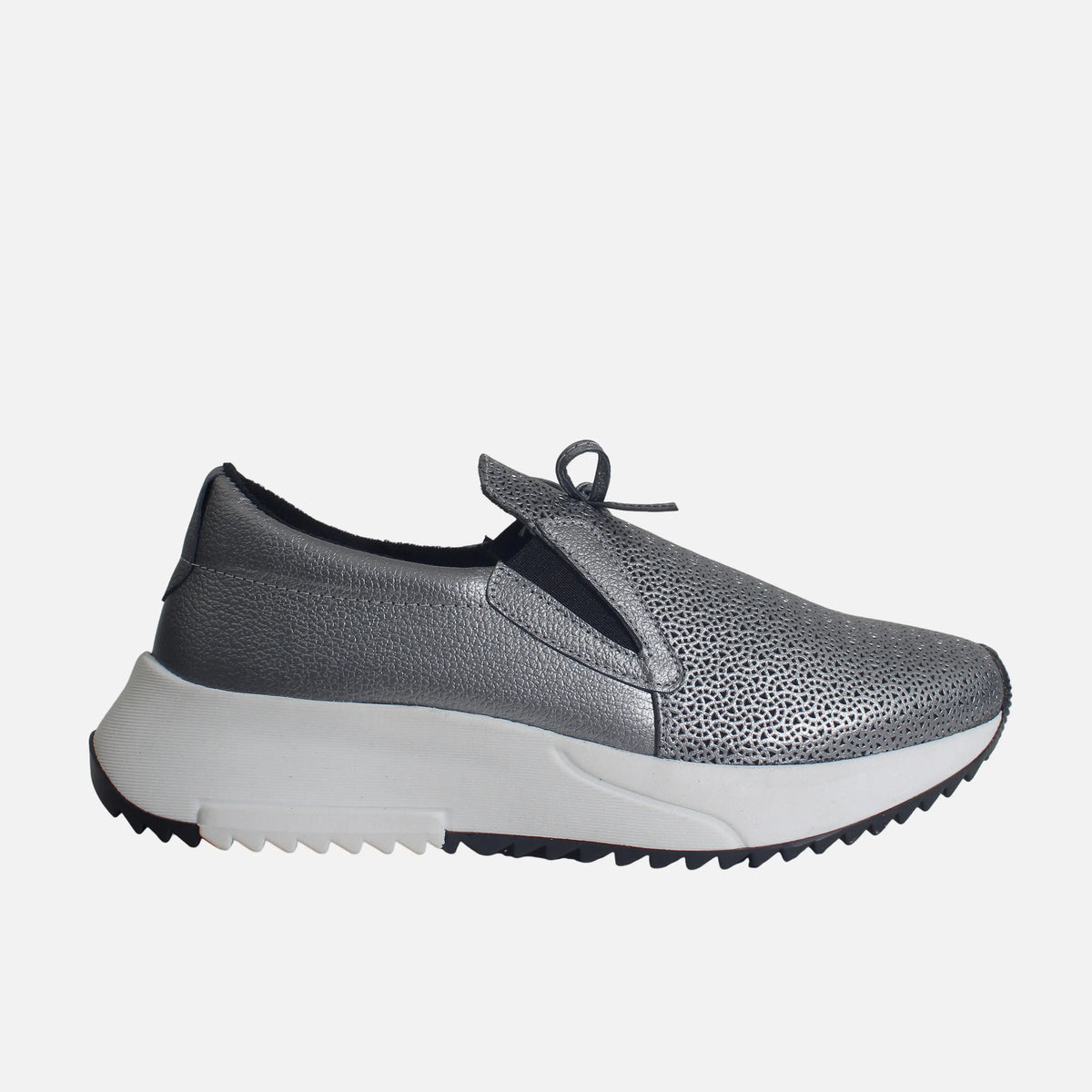 Tenis con plataforma emree de cuero para mujer - Plateado