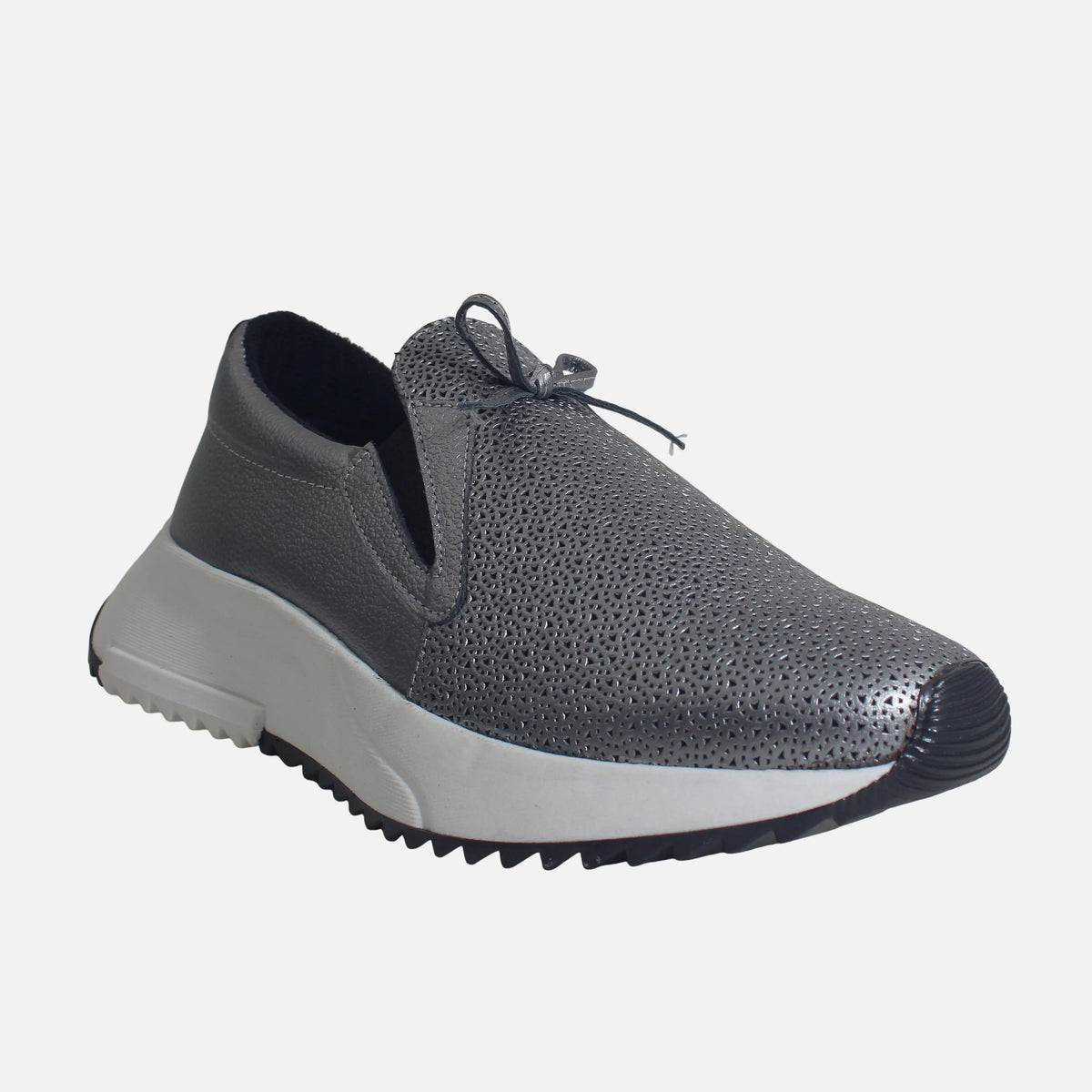 Tenis con plataforma emree de cuero para mujer - Plateado