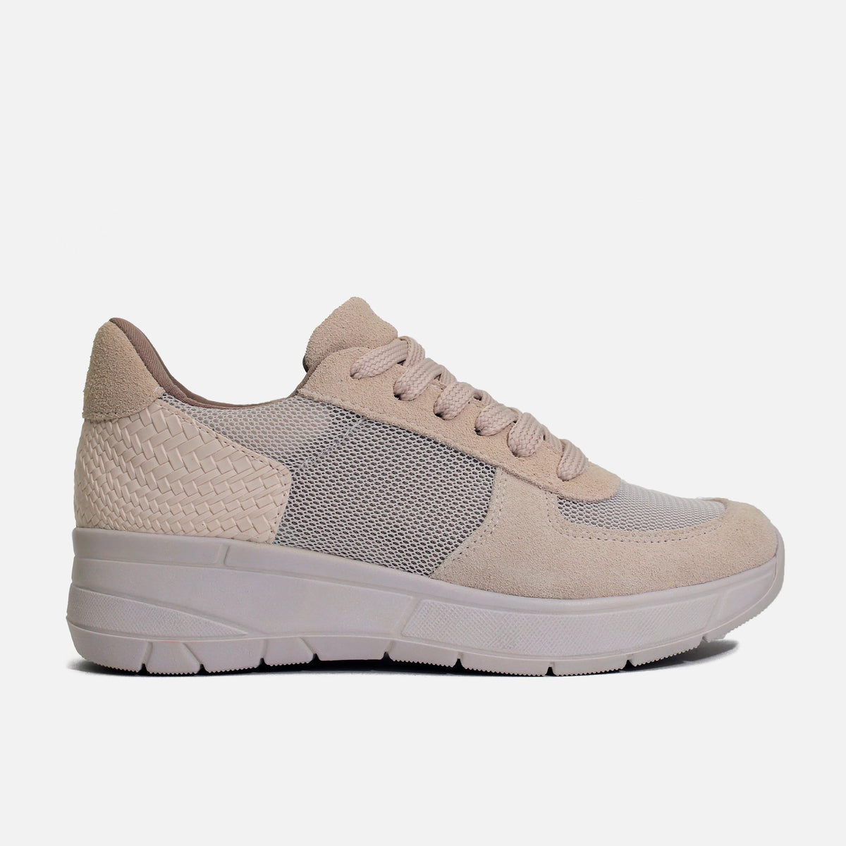 Tenis con plataforma mara de cuero para mujer - Beige