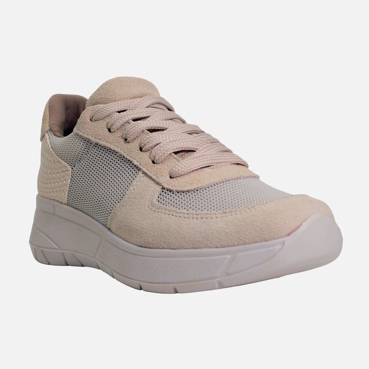 Tenis con plataforma mara de cuero para mujer - Beige