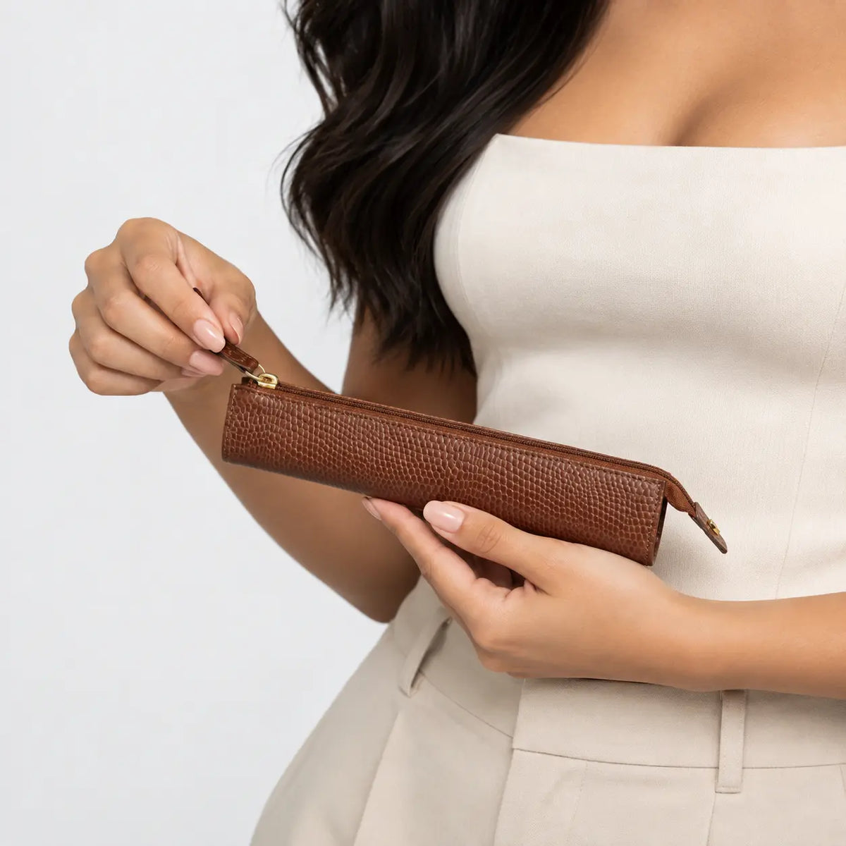 Portalapicero stela de cuero para mujer - Miel