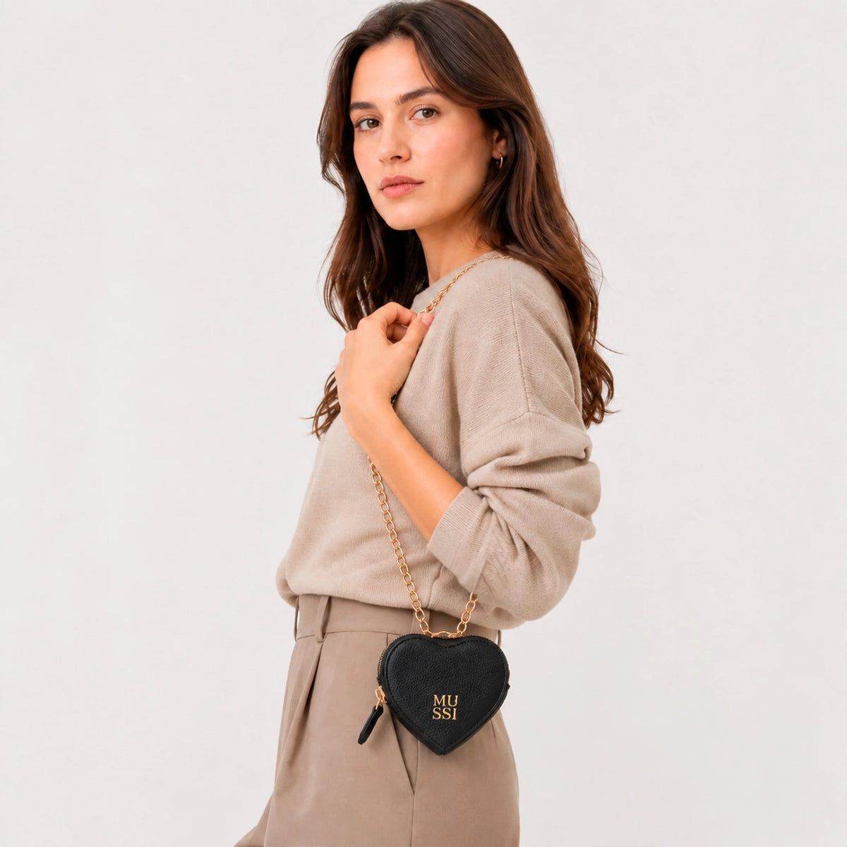 Monedero primula de cuero para mujer - Negro