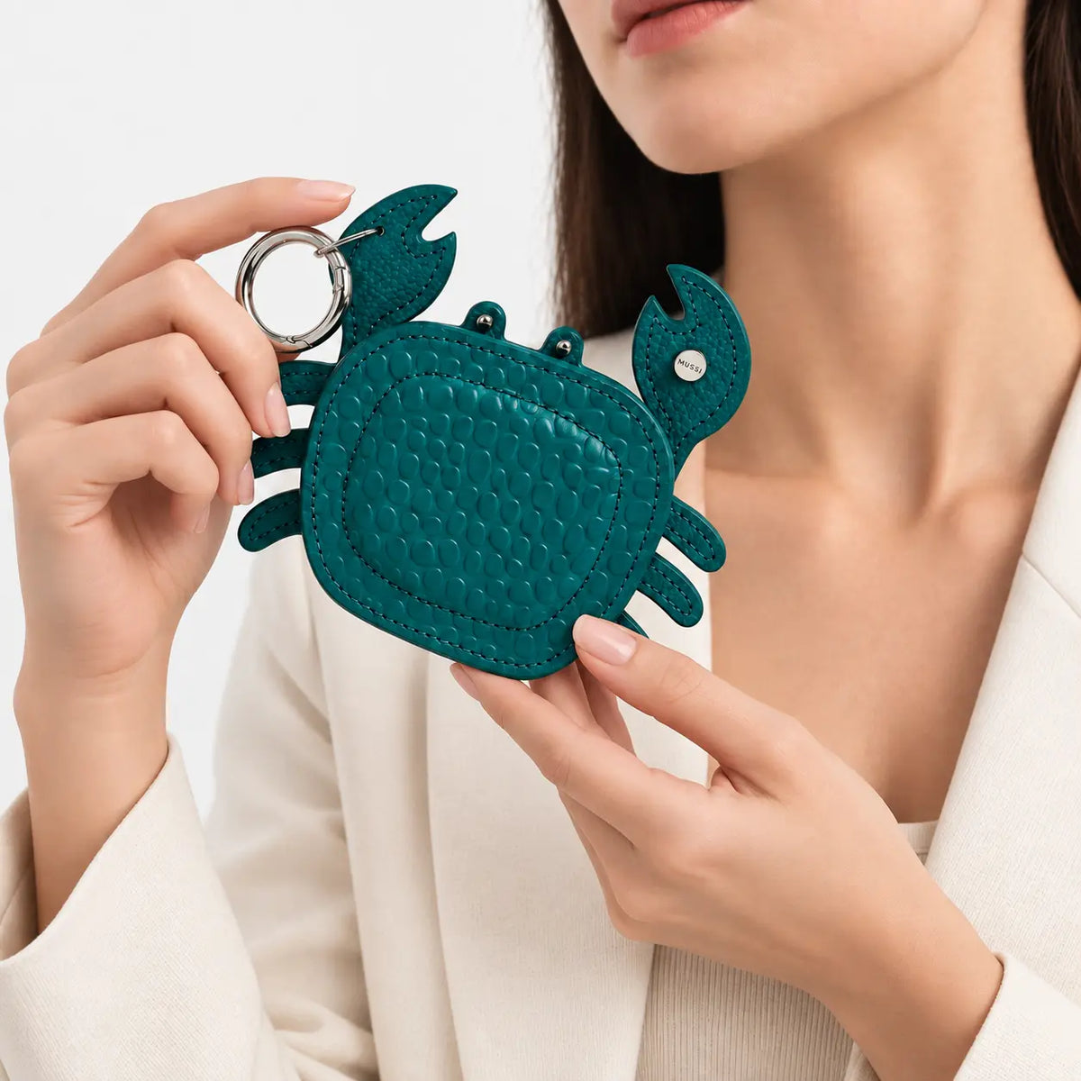 Monedero cangrejo de cuero para mujer - Azul