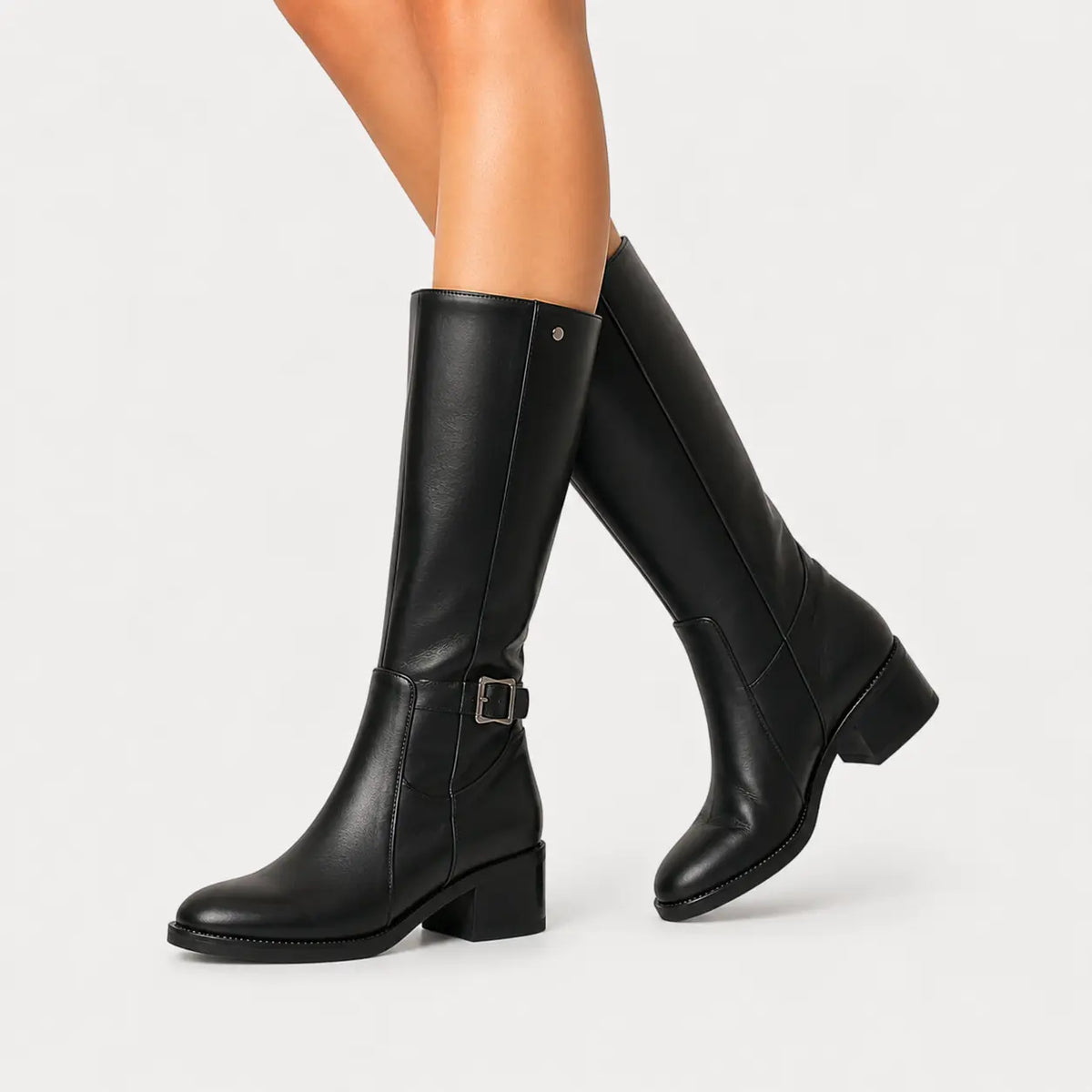 Bota tacon tiren de textil para mujer - Negro