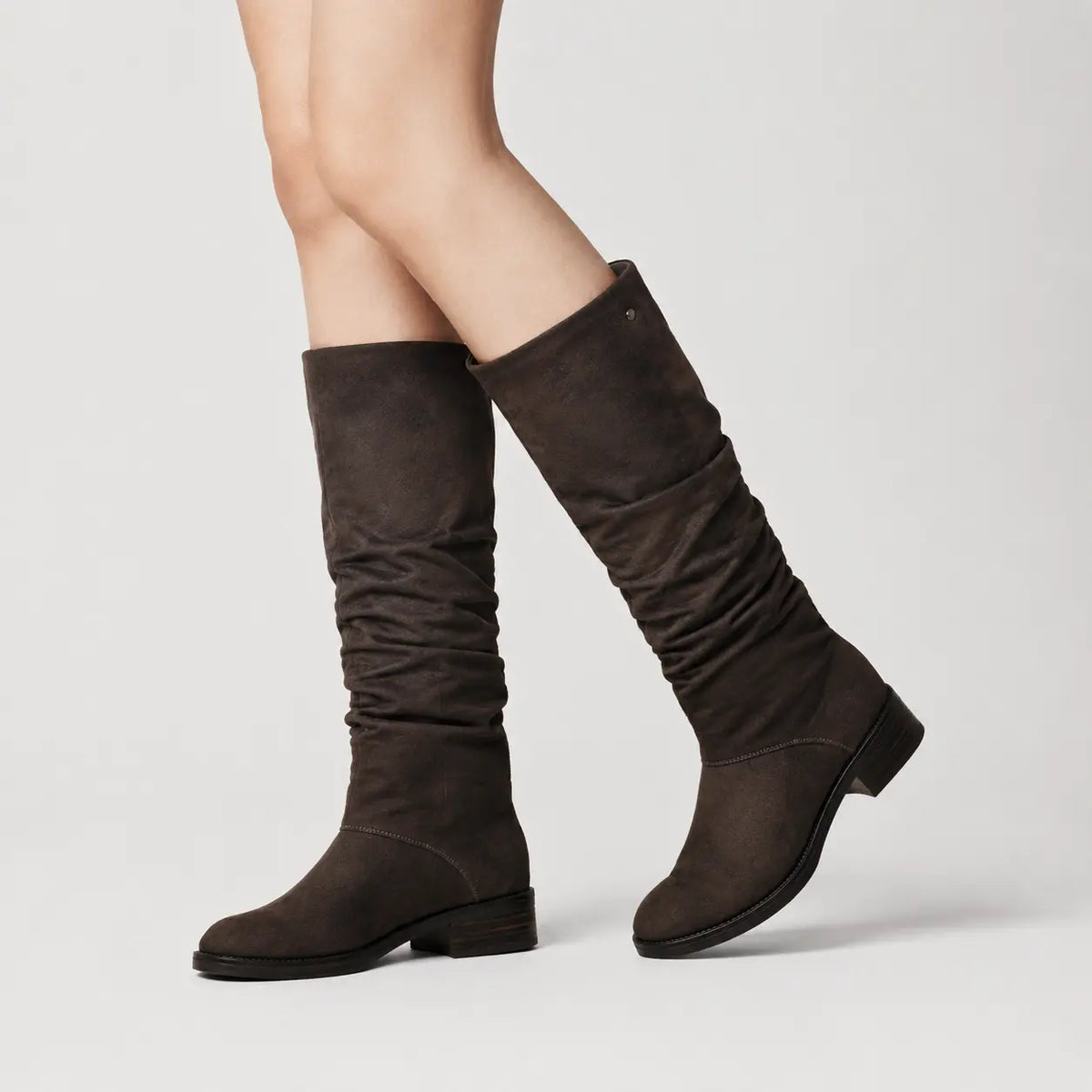 Bota tacon rosal de cuero para mujer - Taupe