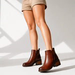 Botin tacon hibisca de cuero para mujer - Arena