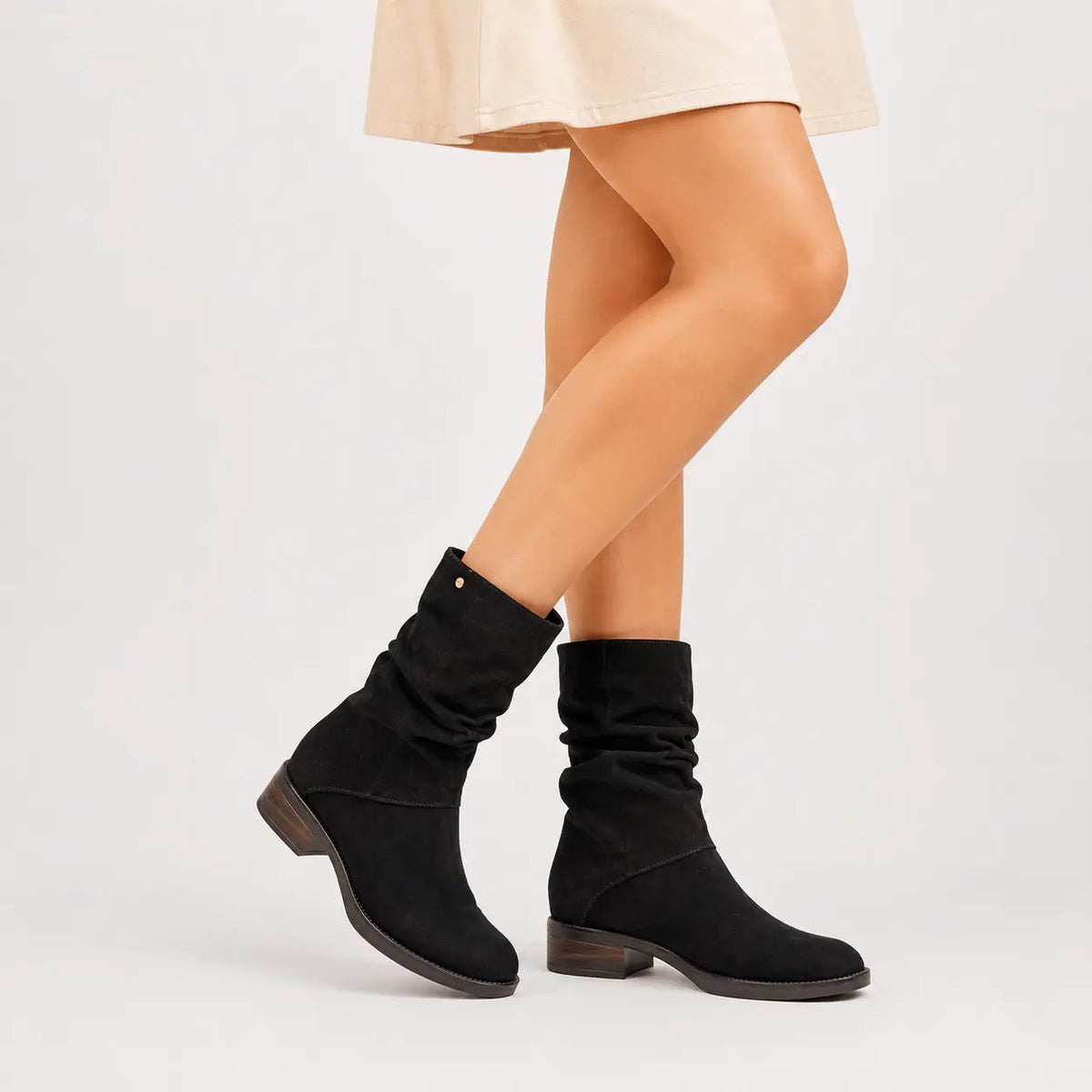 Botin plano bianca de cuero para mujer - Café