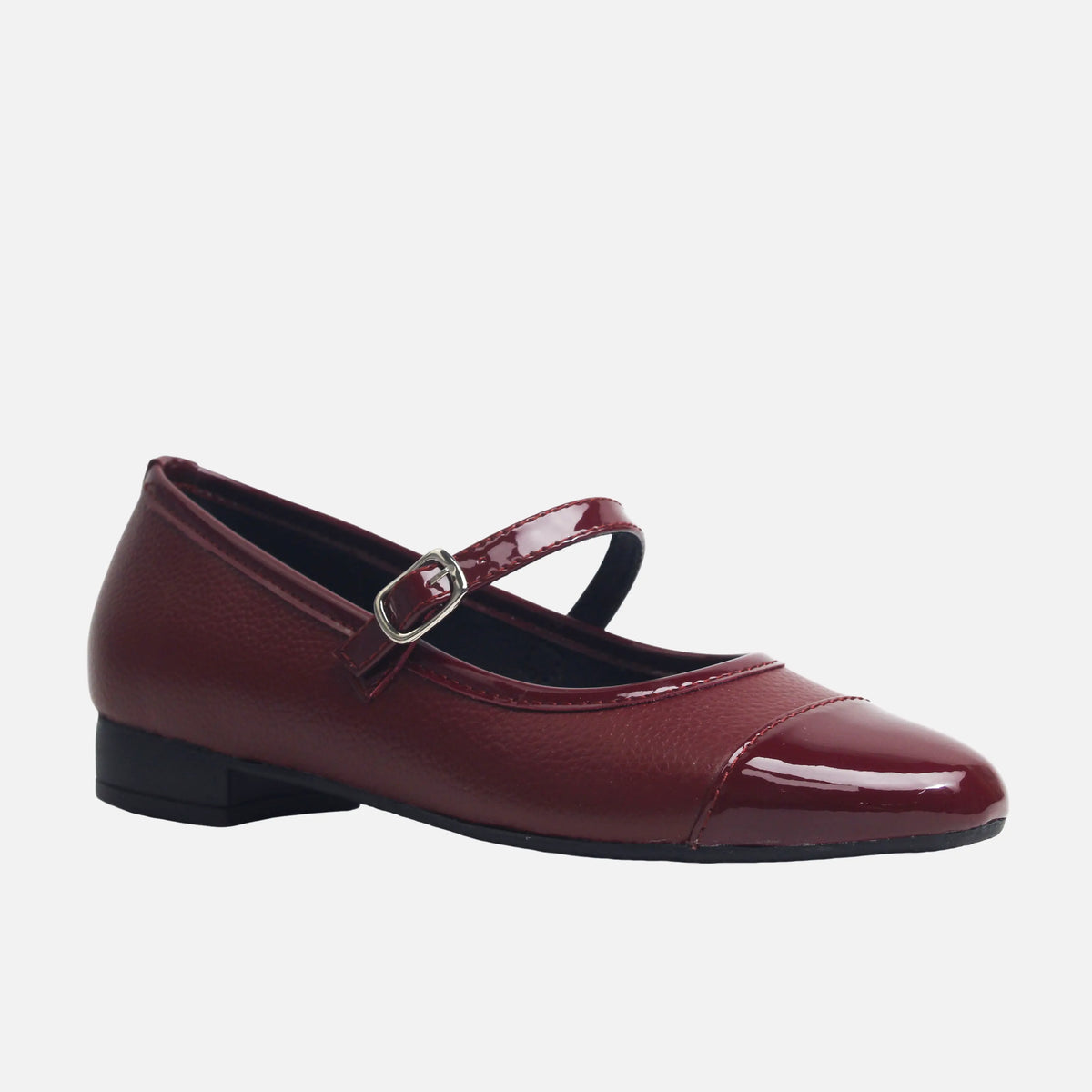Baleta plana bruma de cuero para mujer - Vino
