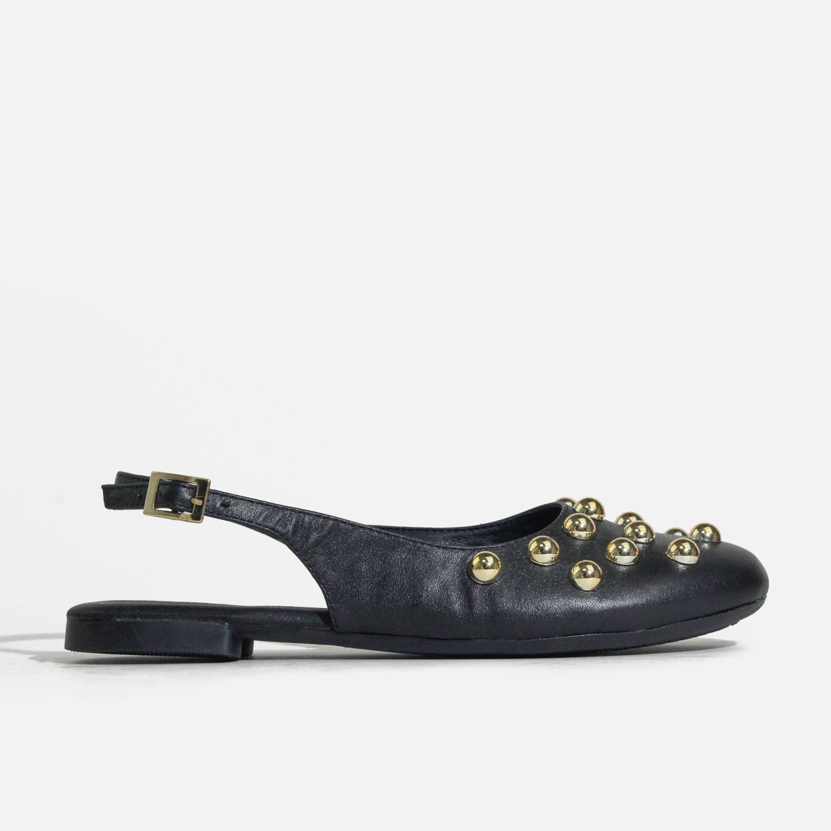 Baleta plana vegonia de cuero para mujer - Negro