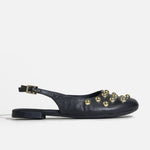 Baleta plana vegonia de cuero para mujer - Negro