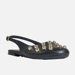 Baleta plana vegonia de cuero para mujer - Negro