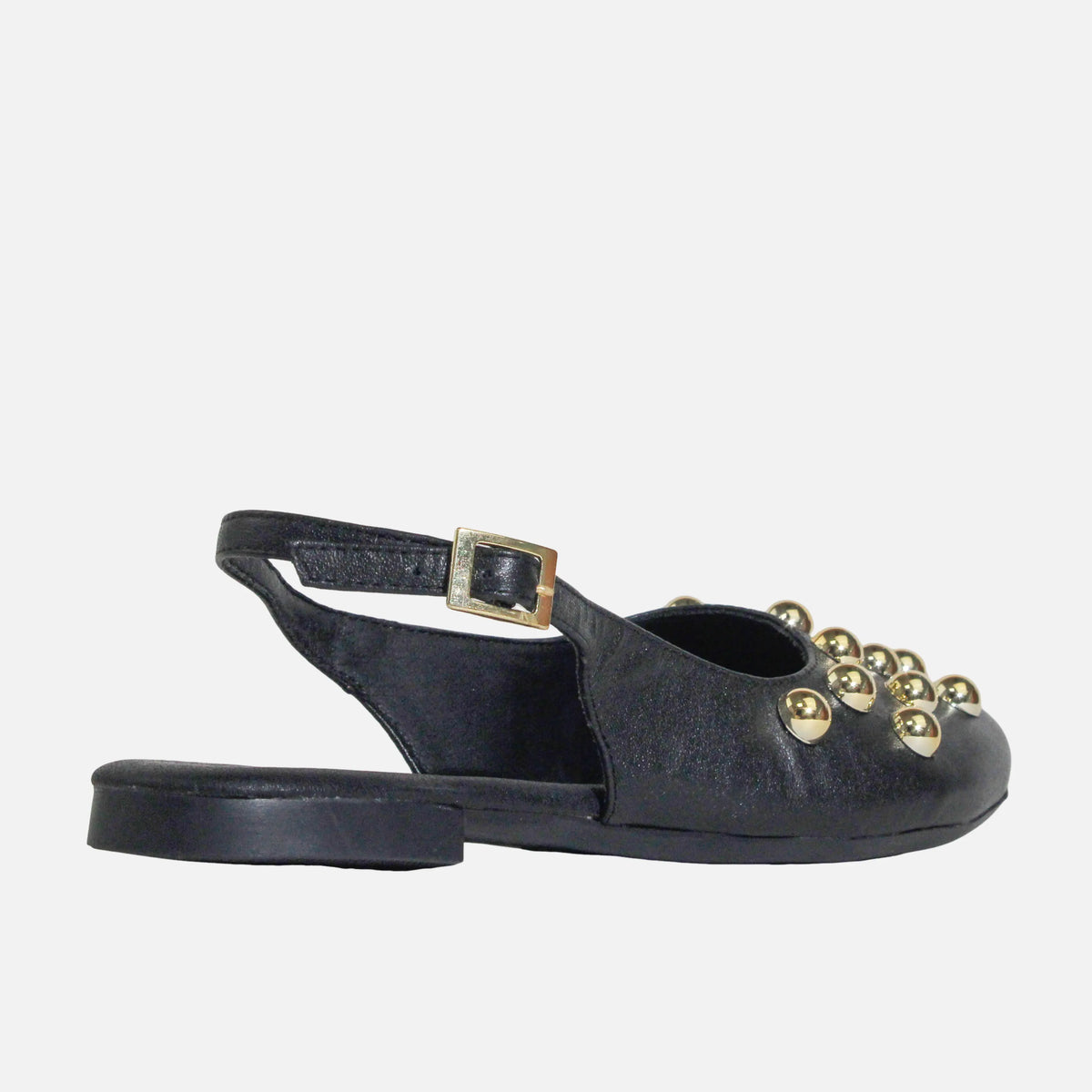 Baleta plana vegonia de cuero para mujer - Negro