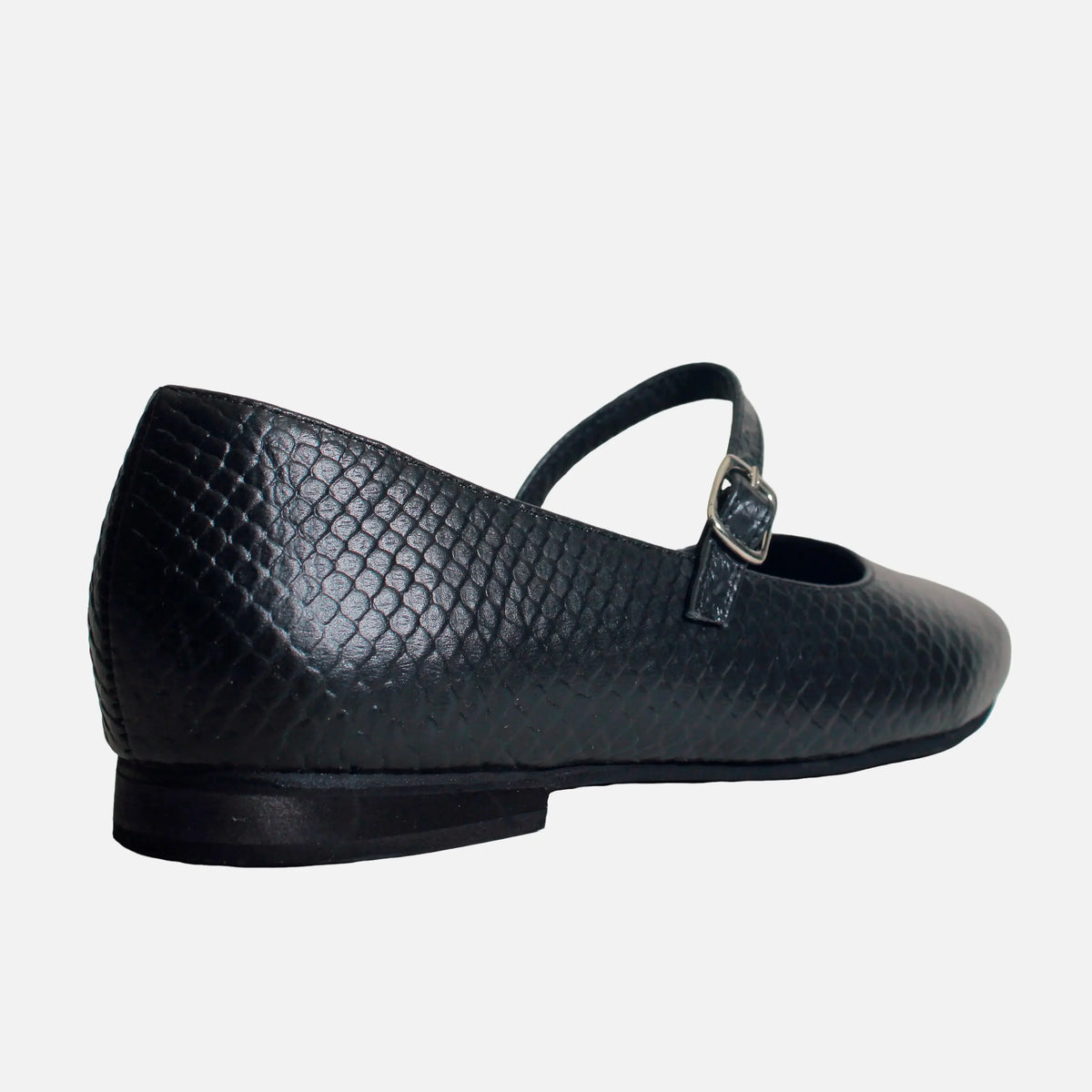 Baleta plana flor de cuero para mujer - Negro