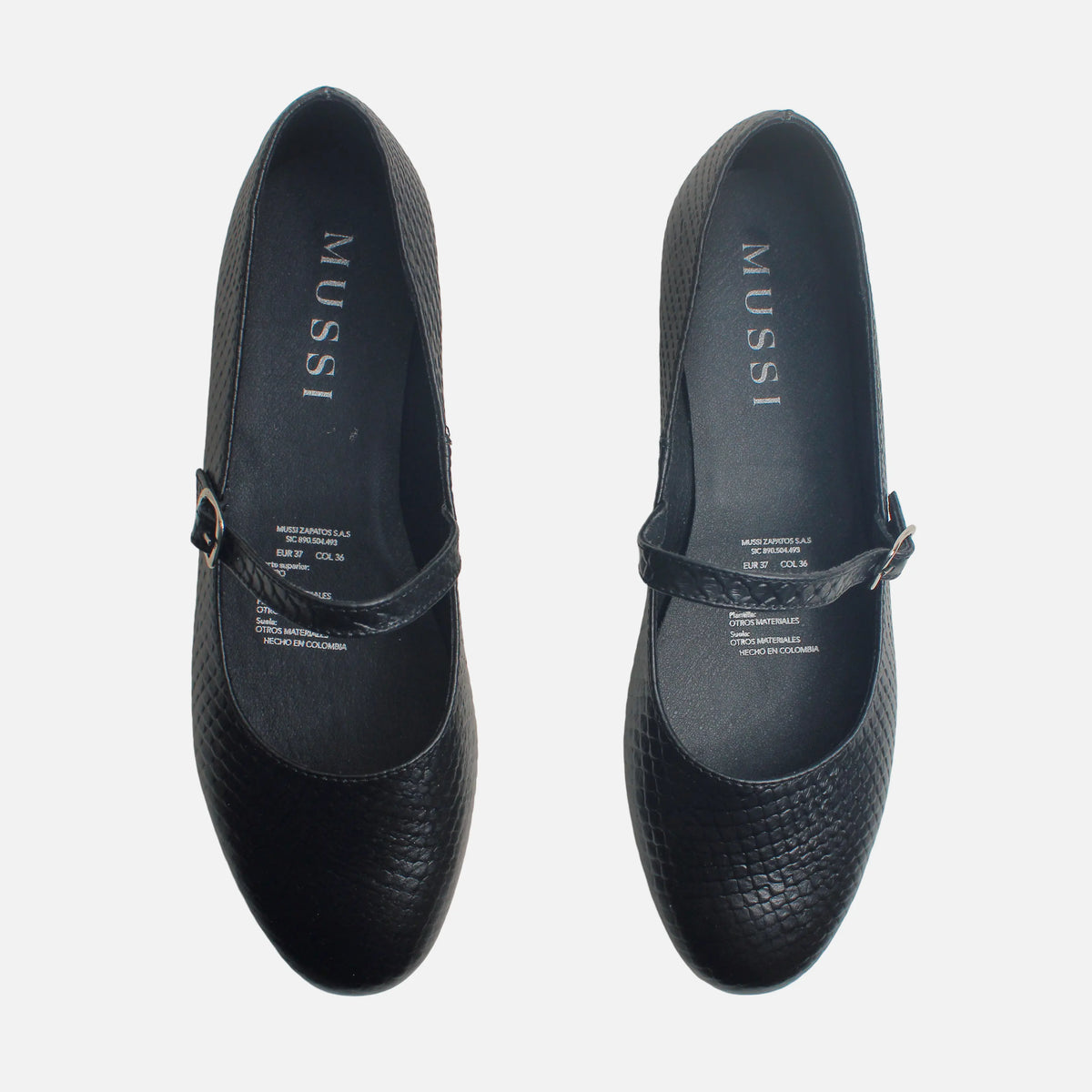 Baleta plana flor de cuero para mujer - Negro