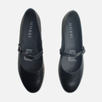 Baleta plana flor de cuero para mujer - Negro