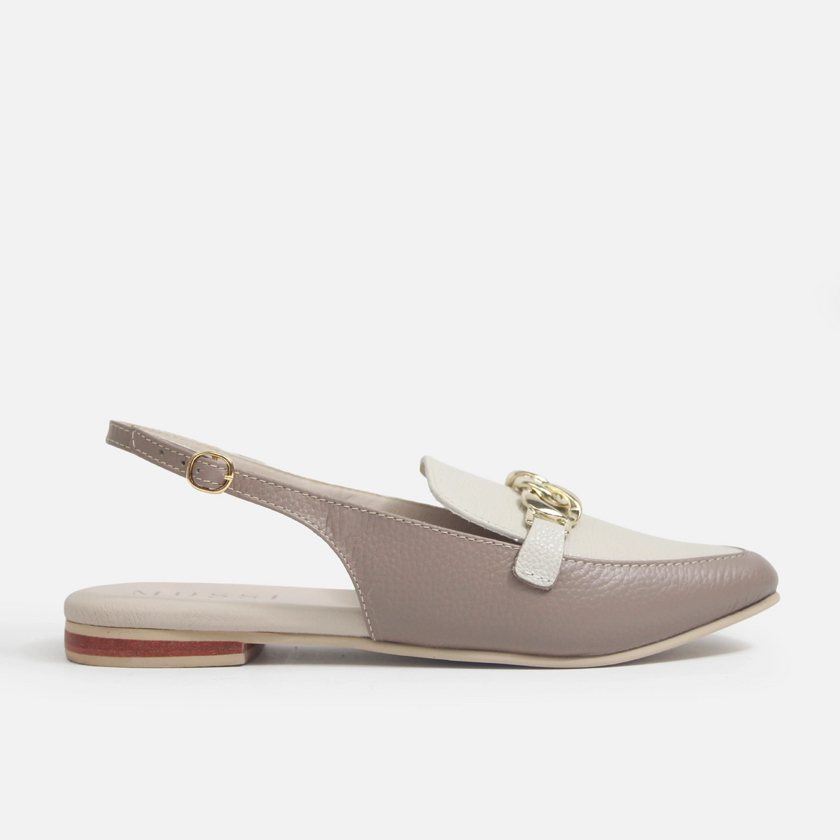 Baleta destalonada emma de cuero para mujer - Taupe