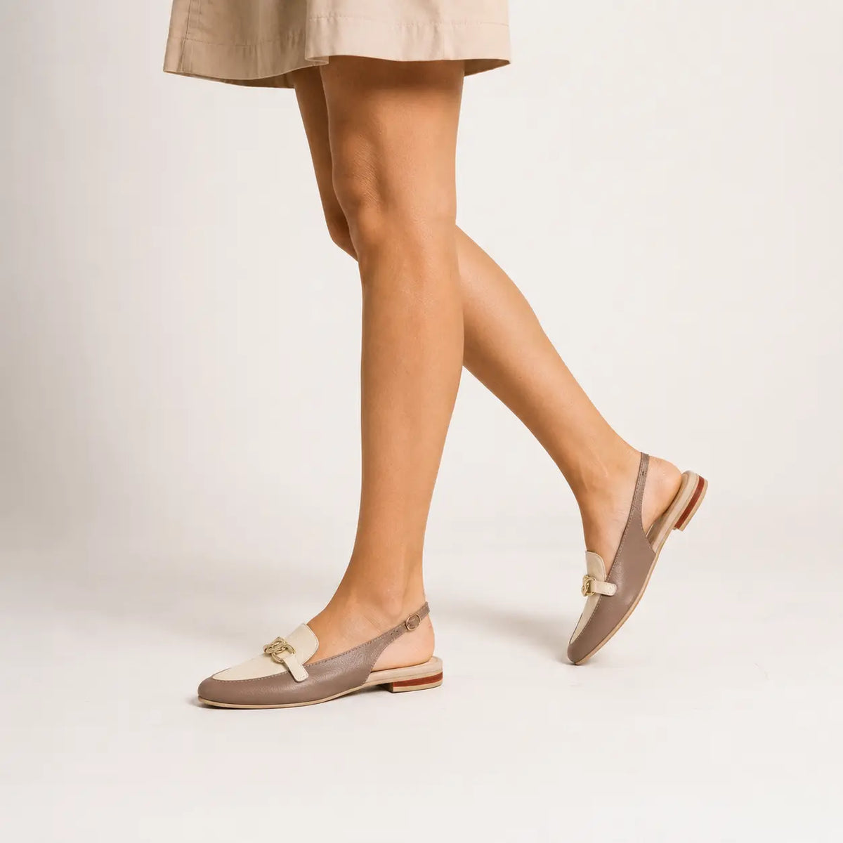 Baleta destalonada emma de cuero para mujer - Taupe