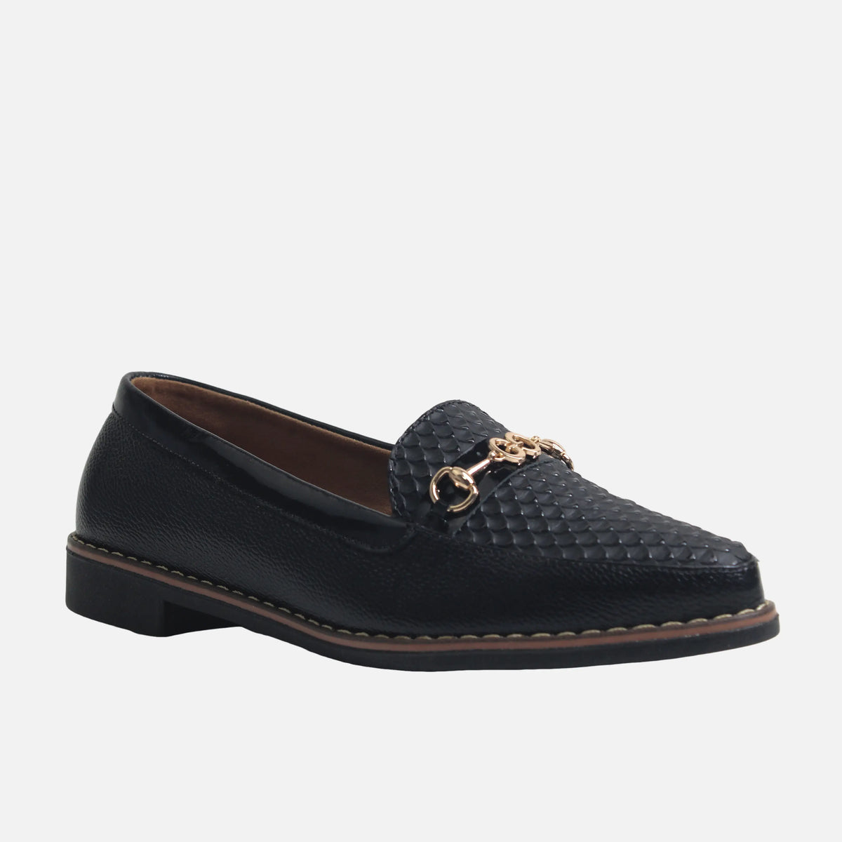 Baleta plana belara de cuero para mujer - Negro