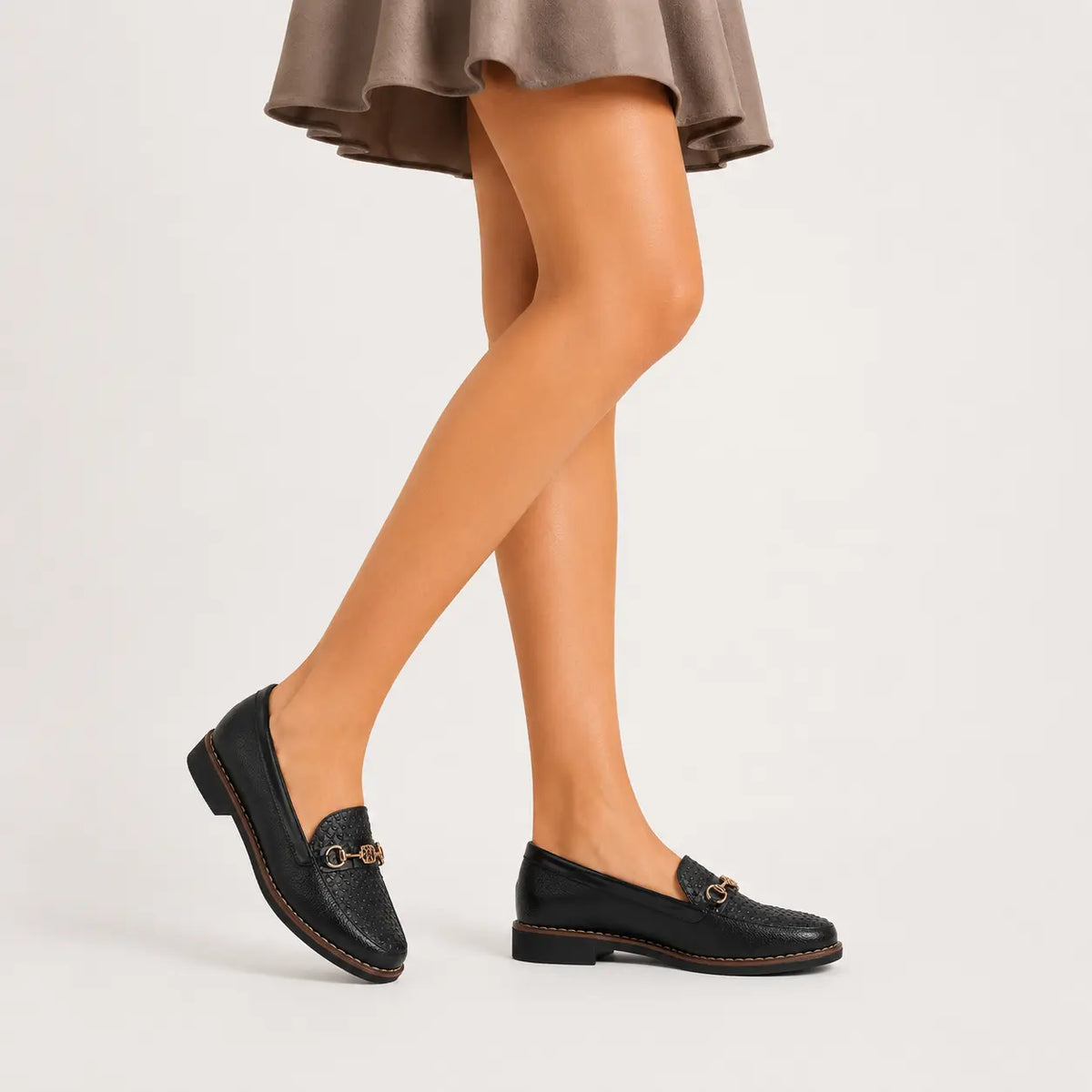 Baleta plana belara de cuero para mujer - Negro