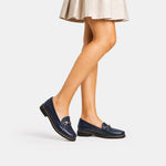 Baleta plana belara de cuero para mujer - Azul