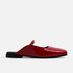 Baleta destalonada margaritas de cuero para mujer - Rojo