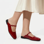 Baleta destalonada margaritas de cuero para mujer - Rojo