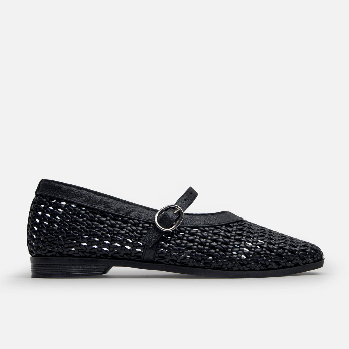 Baleta plana lunara de cuero para mujer - Negro