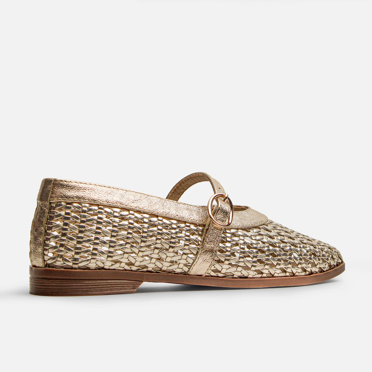 Baleta plana lunara de cuero para mujer - Oro