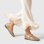 Baleta plana lunara de cuero para mujer - Oro