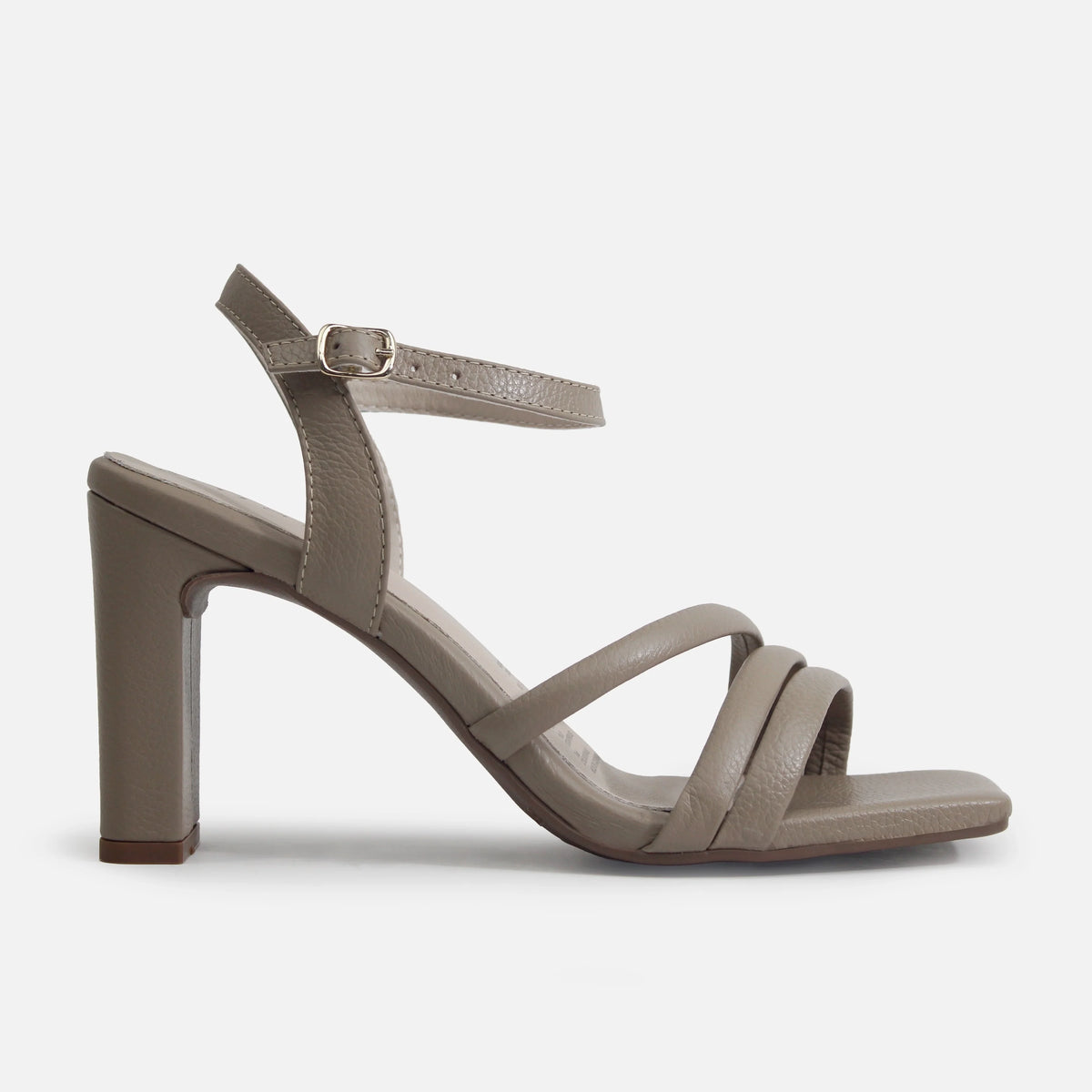 Sandalia tacon senay de cuero para mujer - Taupe