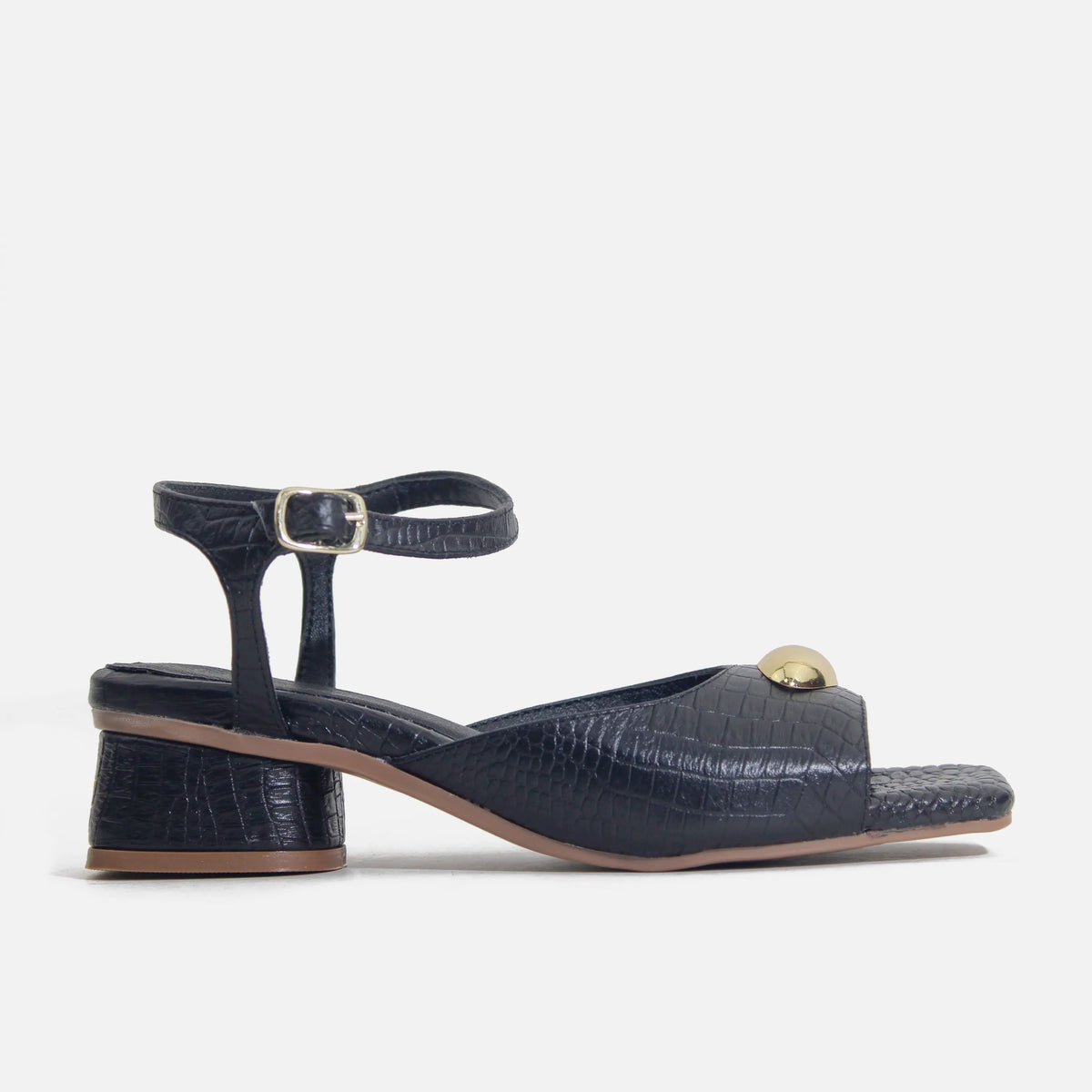 Sandalia tacon tulipan de cuero para mujer - Negro