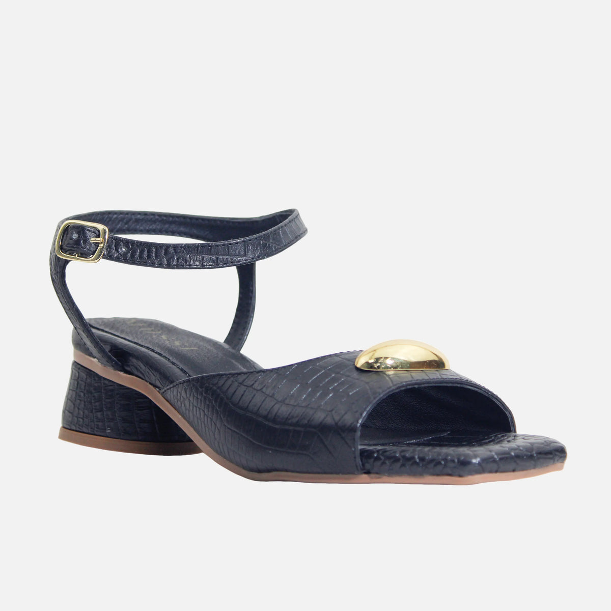 Sandalia tacon tulipan de cuero para mujer - Negro