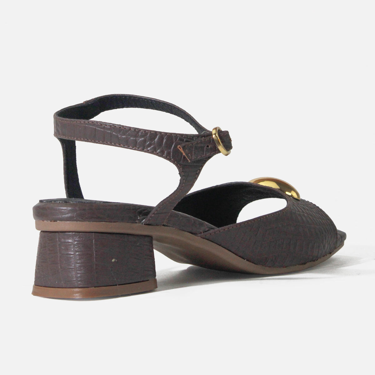 Sandalia tacon tulipan de cuero para mujer - Café