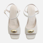 Sandalia tacon tulipan de cuero para mujer - Hueso