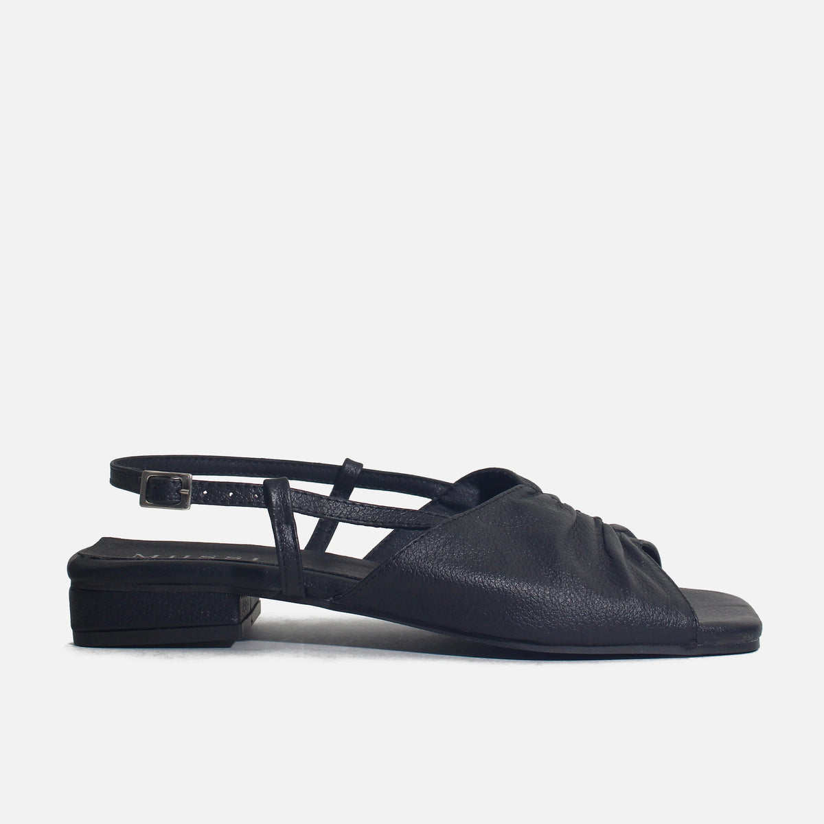 Sandalia plana amelie de cuero para mujer - Negro