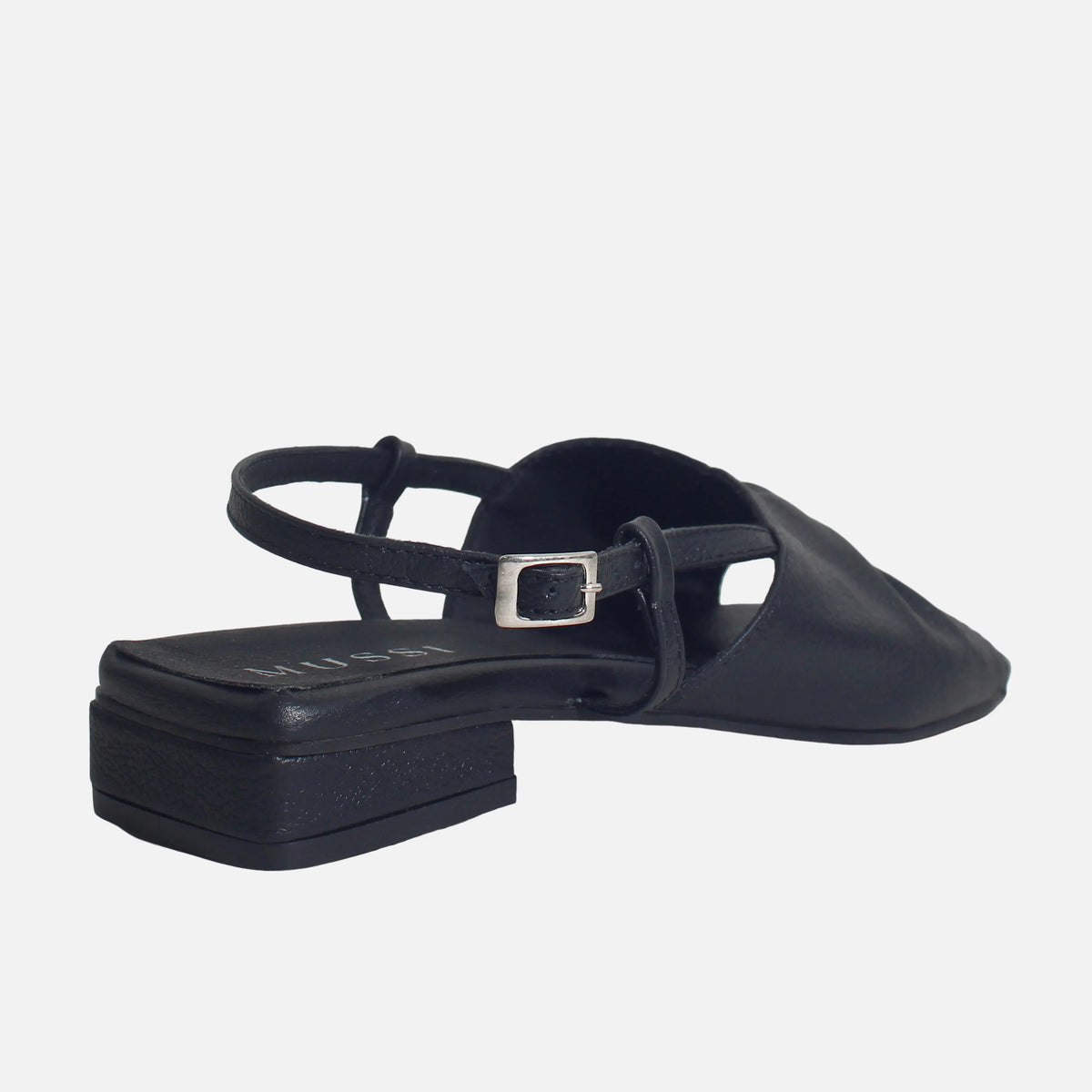 Sandalia plana amelie de cuero para mujer - Negro