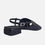 Sandalia plana amelie de cuero para mujer - Negro