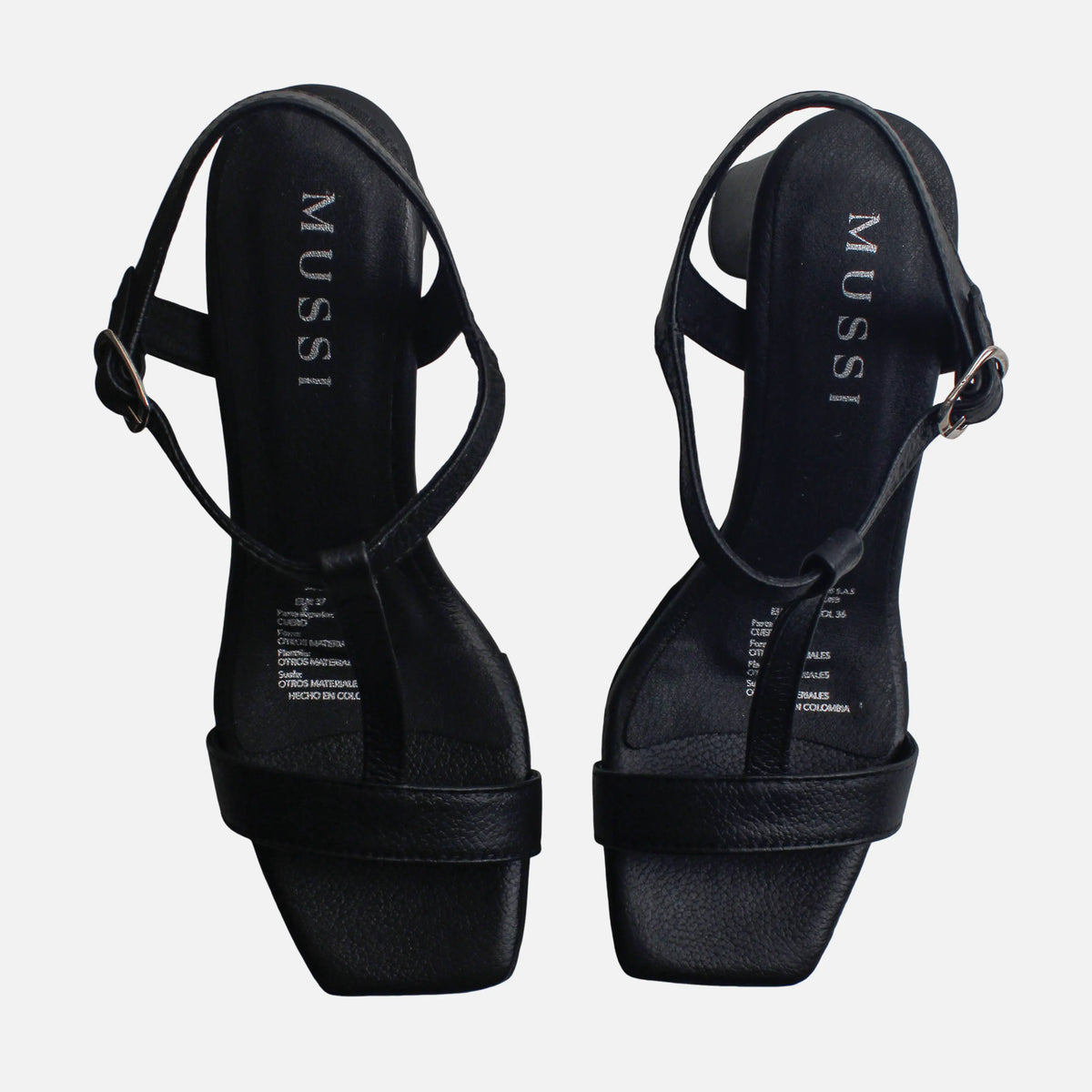 Sandalia tacon naia de cuero para mujer - Negro