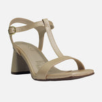 Sandalia tacon naia de cuero para mujer - Oro