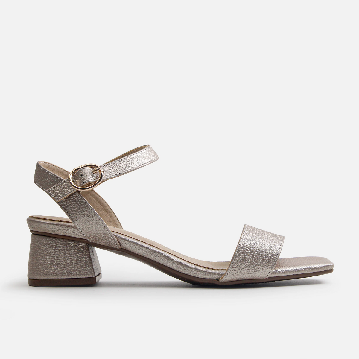 Sandalia tacon brezo de cuero para mujer - Oro