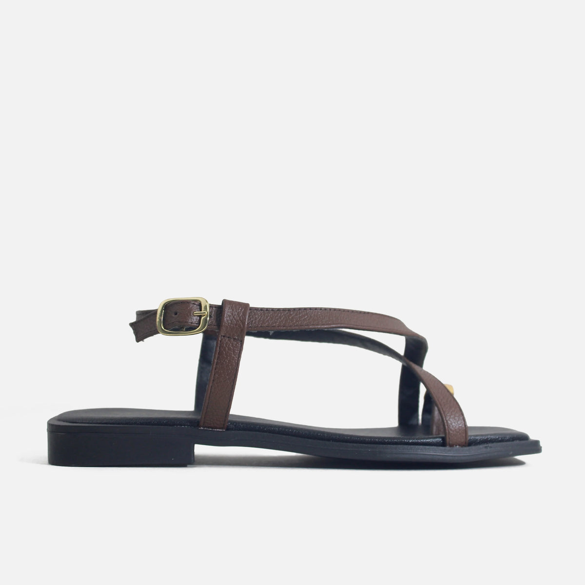 Sandalia plana valen de cuero para mujer - Café