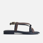 Sandalia plana valen de cuero para mujer - Café