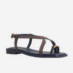 Sandalia plana valen de cuero para mujer - Café