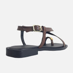 Sandalia plana valen de cuero para mujer - Café