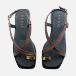 Sandalia plana valen de cuero para mujer - Café