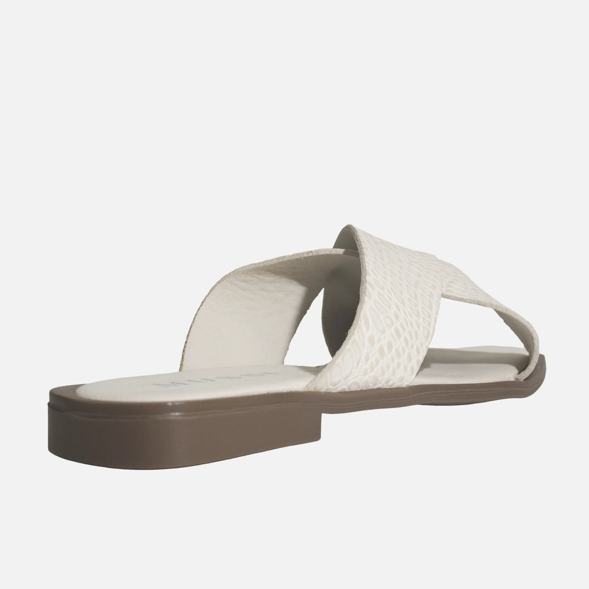 Sandalia plana nyra de cuero para mujer - Hueso