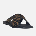 Sandalia plana nyra de cuero para mujer - Cafe